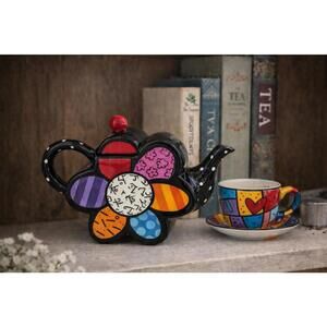 Black Polka Dot and Colorful Flower Romero Britto Ceramic Mini Teapot